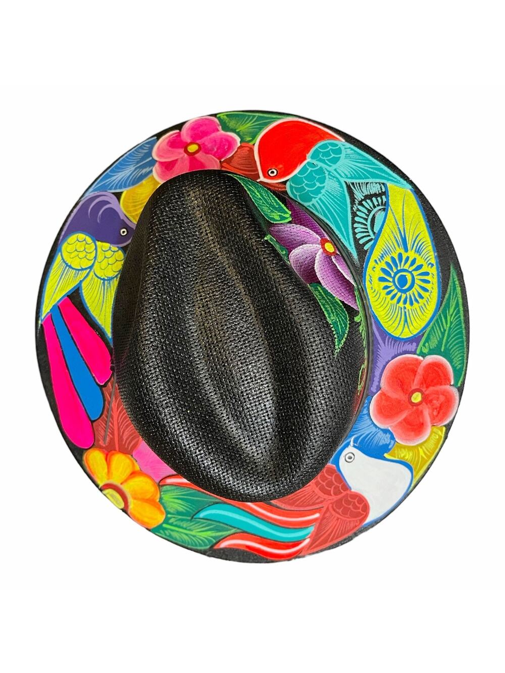 HAT MEXICAN Artisanal Hand Painted Fedora Floral Sombrero Panama Bohemian Black